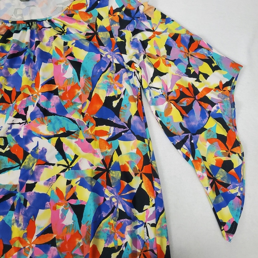 Kate & Mallory Womens Large Abstract Floral Split Flutter Sleeve Scoop Neck Top - Picture 4 of 8